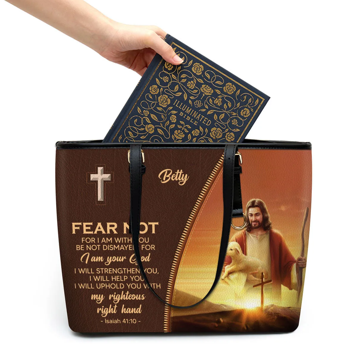 Personalized Large Leather Tote Bag For I Am With You - Spiritual Gifts For Christian Women