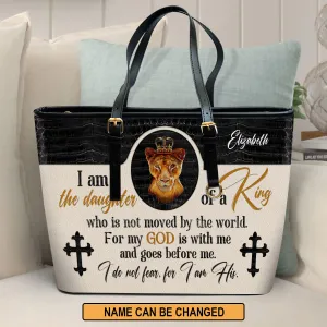 Personalized Large Leather Tote Bag I Do Not Fear For I Am His - Spiritual Gifts For Christian Women