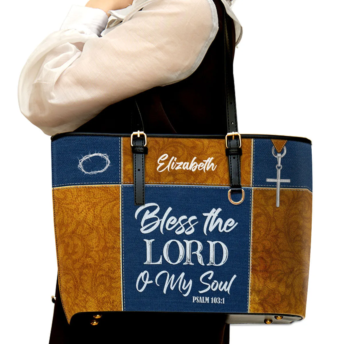 Personalized Large Leather Tote Bag Psalm 1031 Bless The Lord O My Soul - Spiritual Gifts For Christian Women