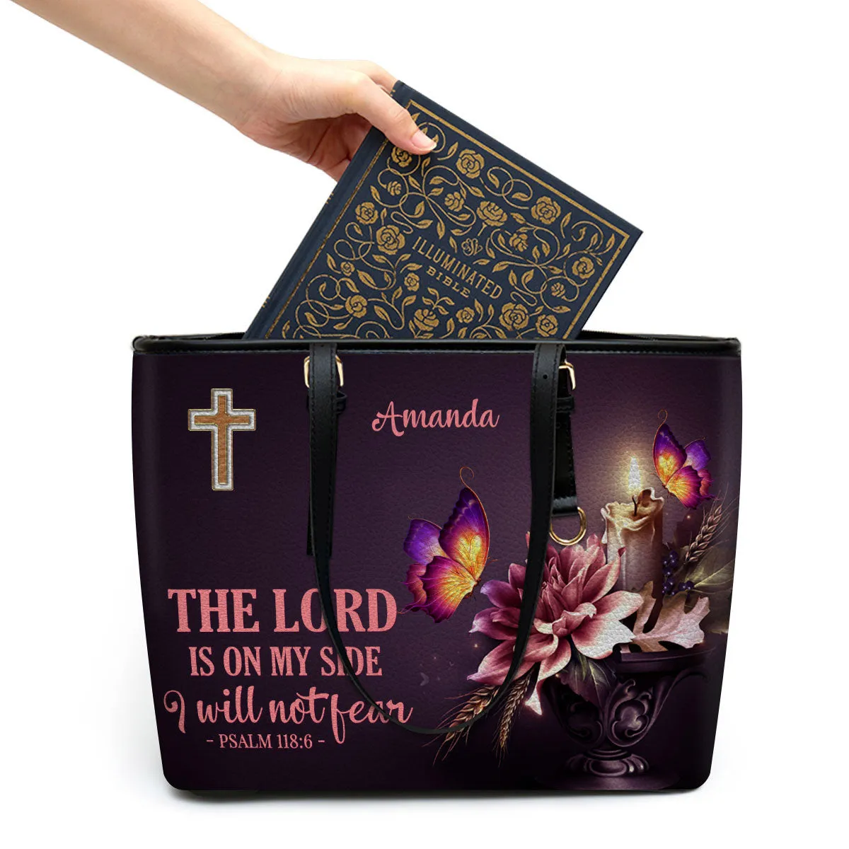 Personalized Large Leather Tote Bag The Lord Is On My Side - Spiritual Gifts For Christian Women