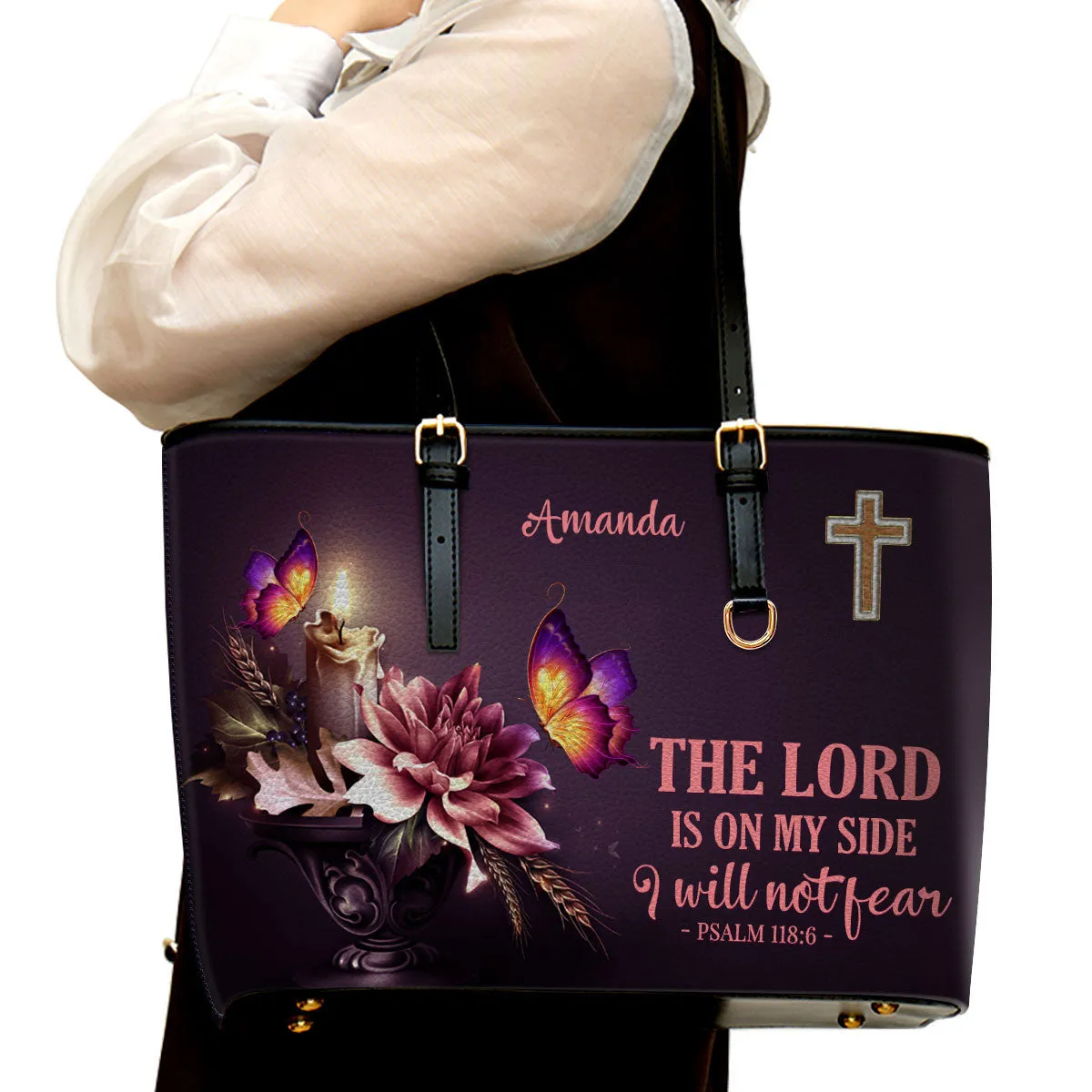 Personalized Large Leather Tote Bag The Lord Is On My Side - Spiritual Gifts For Christian Women