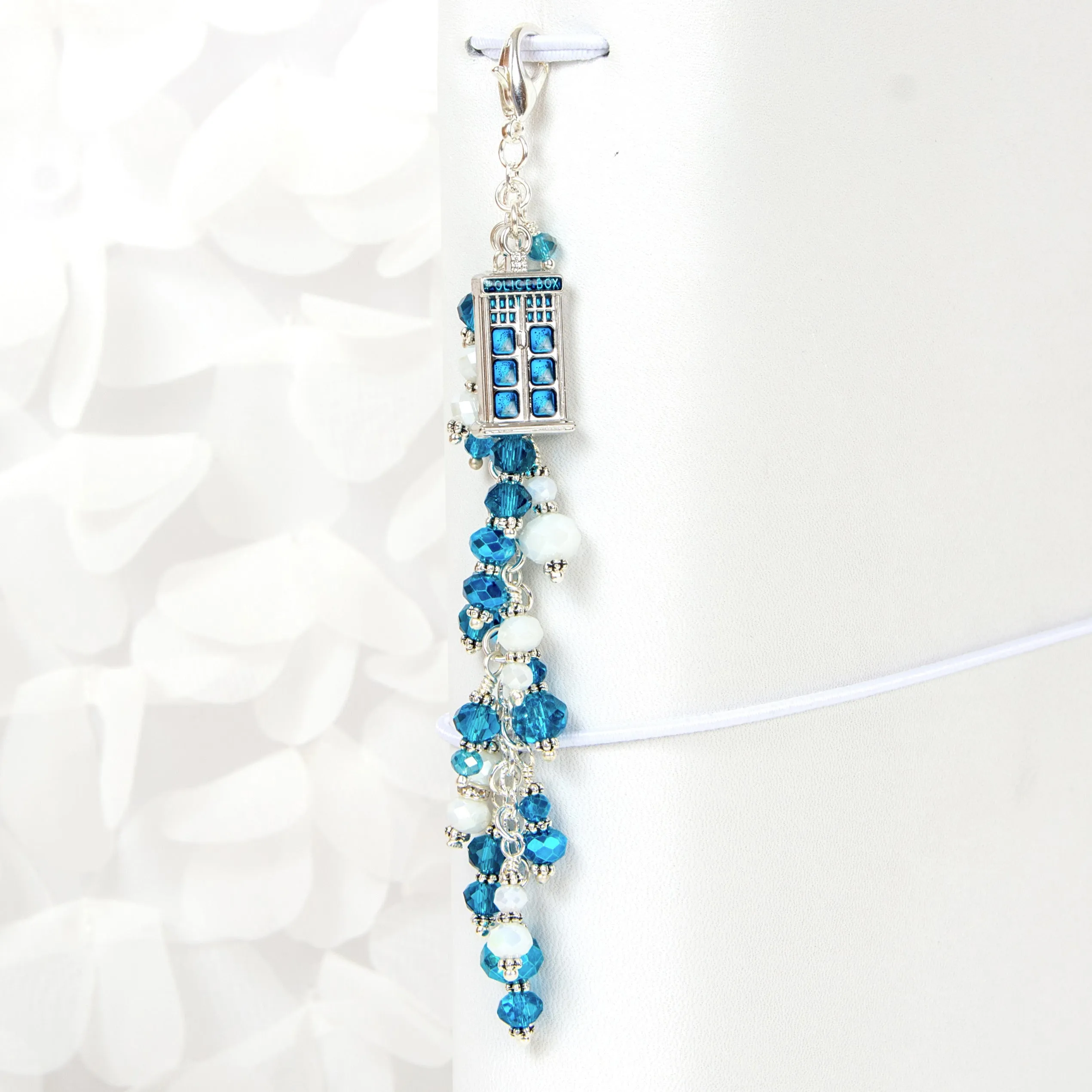 Police Box Planner Charm with Blue and White Crystal Dangle