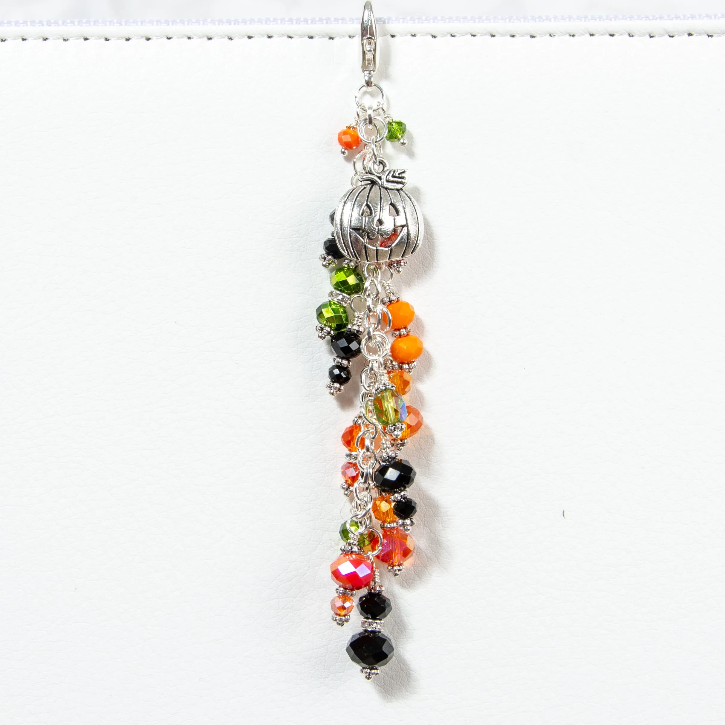 Pumpkin Planner Charm with Orange, Black and Green Crystal Dangle