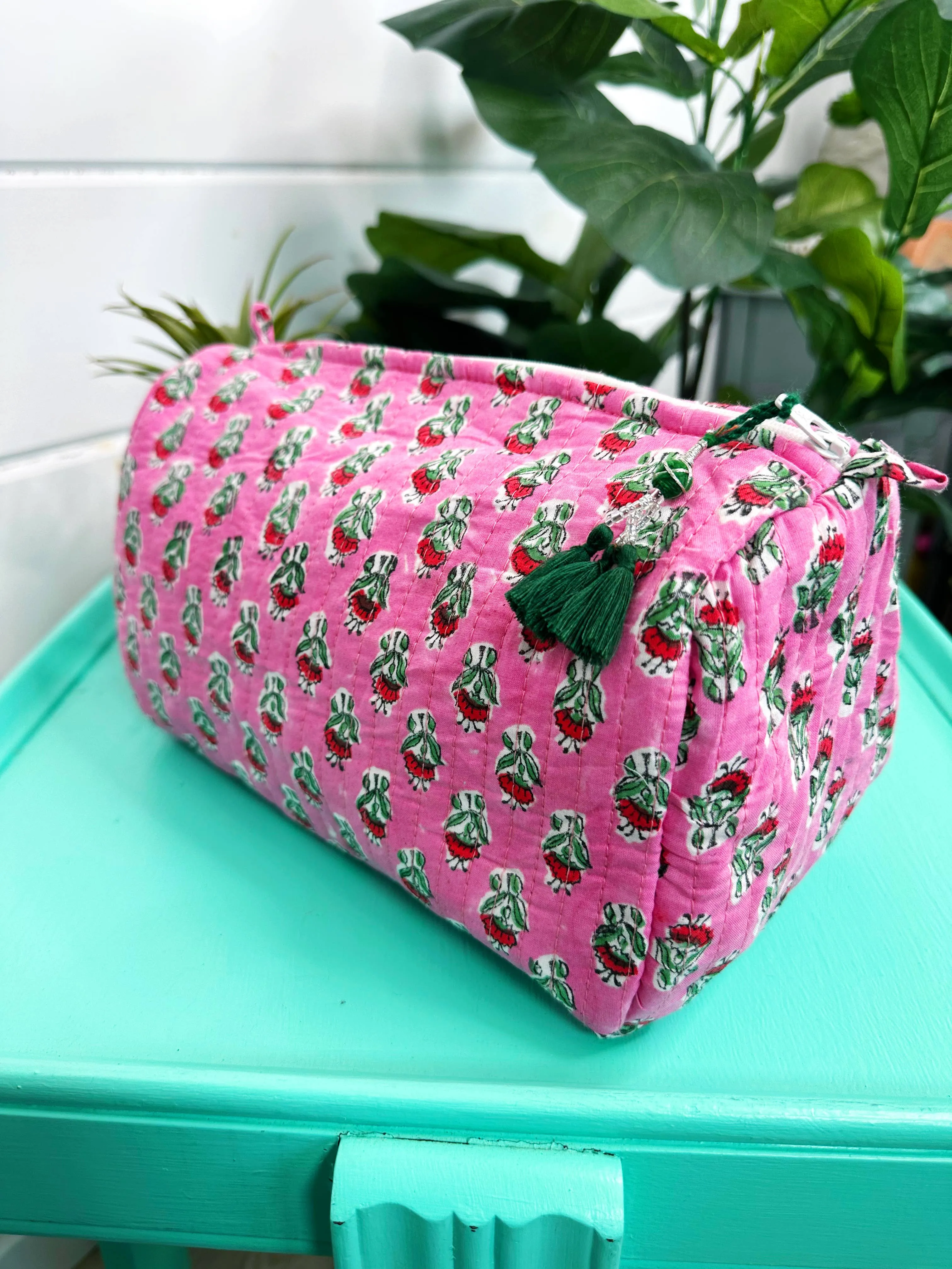 Quilted Makeup Bags | Cosmetics Toiletry Bag | Pink Floral