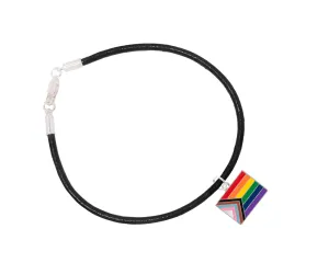 "Progress Pride" Flag by Daniel Quasar Charm on Black Cord Bracelets