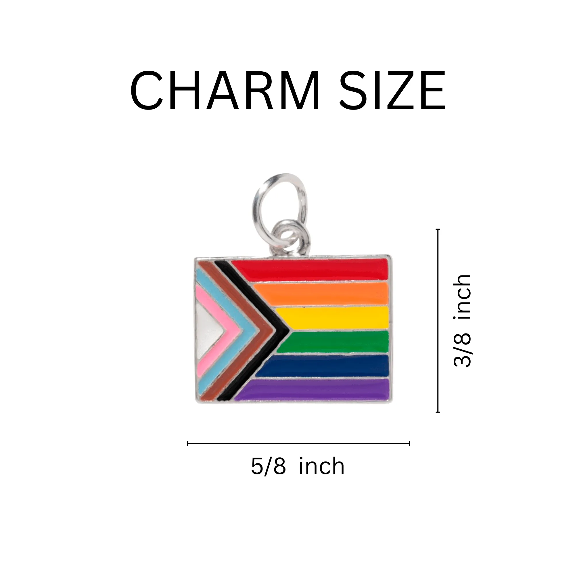 "Progress Pride" Flag by Daniel Quasar Charm on Black Cord Bracelets