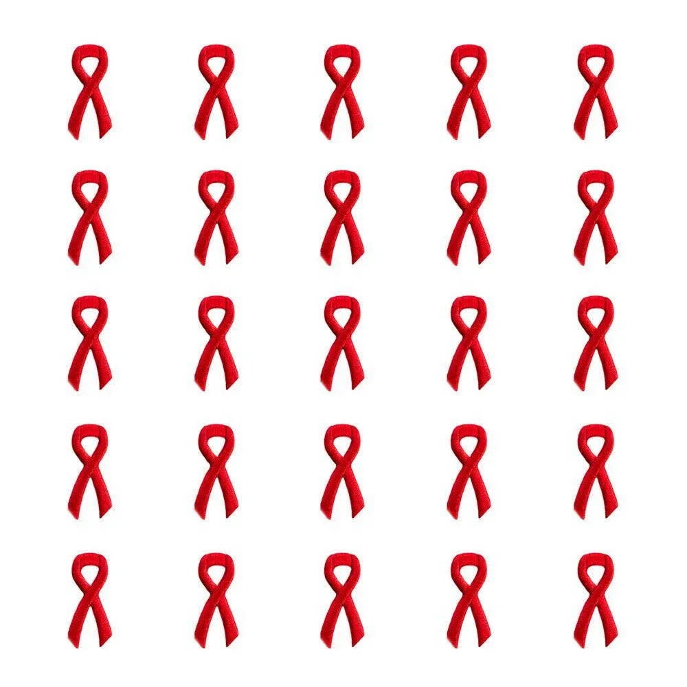 Red Ribbon Embroidered Stick-ons - 25-pack