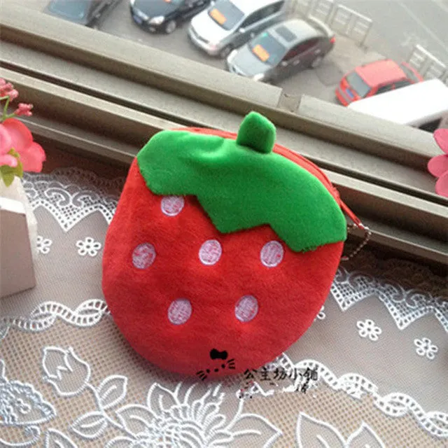 Retail girls fruit coin purses kids Plush Watermelon Strawberry ladies small wallet bag key case women handbag Card Holders