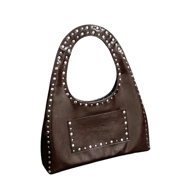 Retro Rivet Oil Wax Leather Shoulder Bag