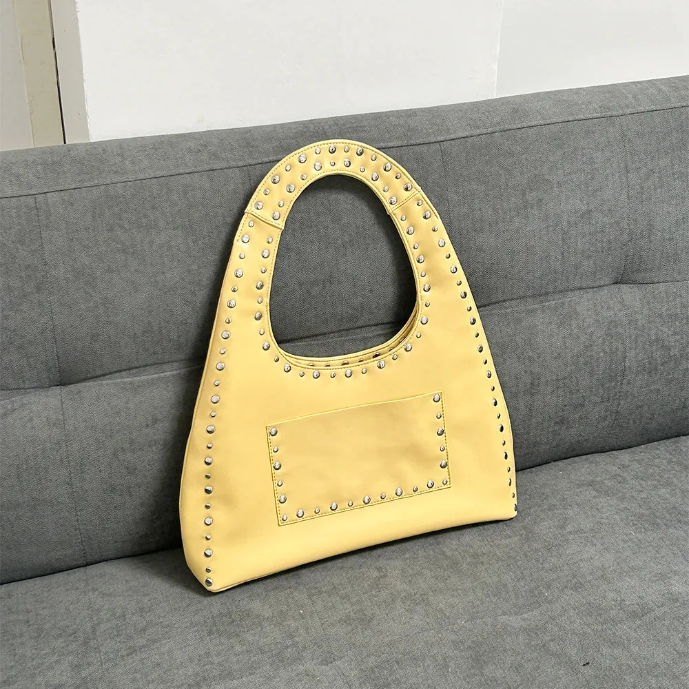 Retro Rivet Oil Wax Leather Shoulder Bag