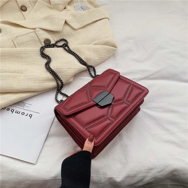 Rivet Chain Brand Designer PU Leather Crossbody Bags For Women 2021 Simple Fashion Shoulder Bag Lady Luxury Small Handbags