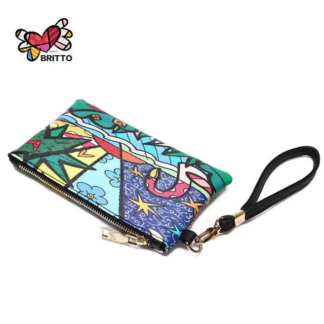 ROMERO BRITTO Girls Pu Leather Coin Purse Graffiti Mini Wallet Women Zipper Coin Bag Vogue Ladies Clutch bag