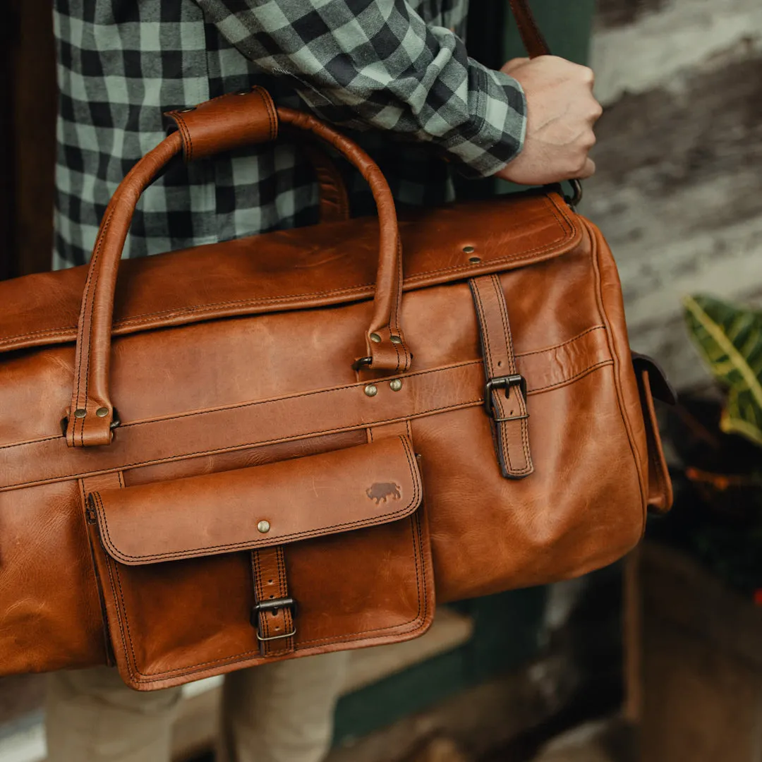 Roosevelt Buffalo Leather Travel Duffle Bag | Amber Brown