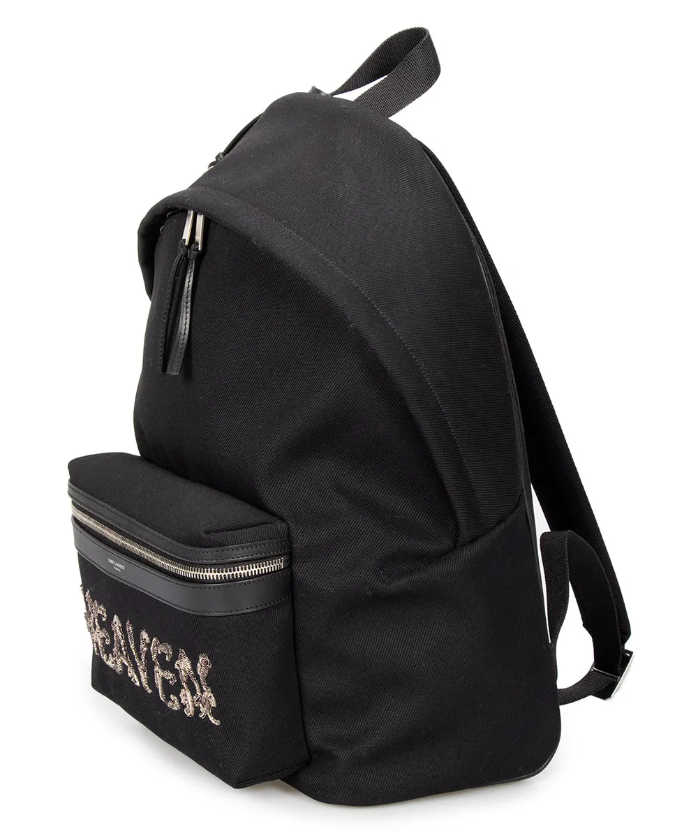 Saint Laurent Large Black Canvas Backpack with Leather Accents