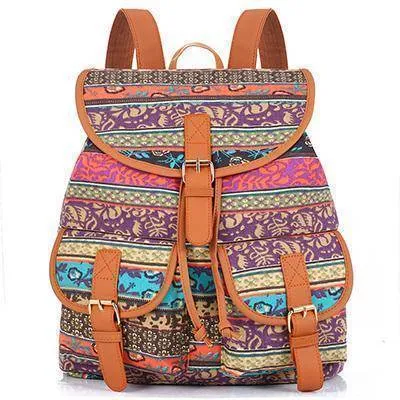 School Bag Bohemian Vintage Women Backpack Drawstring Printing Canvas Bagpack Sac a Dos Femme Rucksack Female