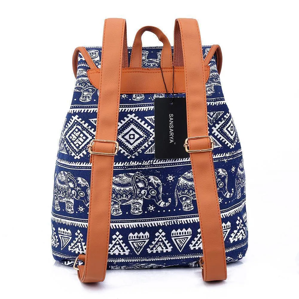 School Bag Bohemian Vintage Women Backpack Drawstring Printing Canvas Bagpack Sac a Dos Femme Rucksack Female