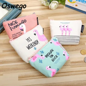 Summer Cartoon Flamingo Pattern Canvas Coin Purse Wallet Coin Money Key Pouch Zipper Bag Mini Change Purses Wallets