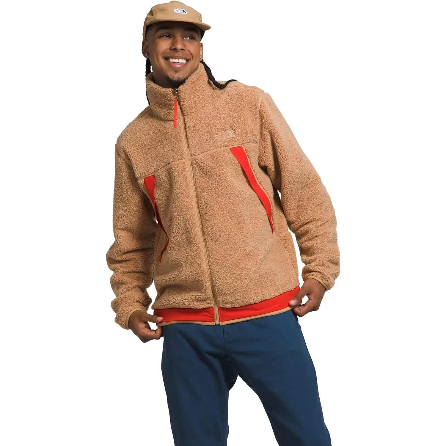 THE NORTH FACE Men's Campshire Fleece Jacket, Almond Butter/Fiery Red, X-Large