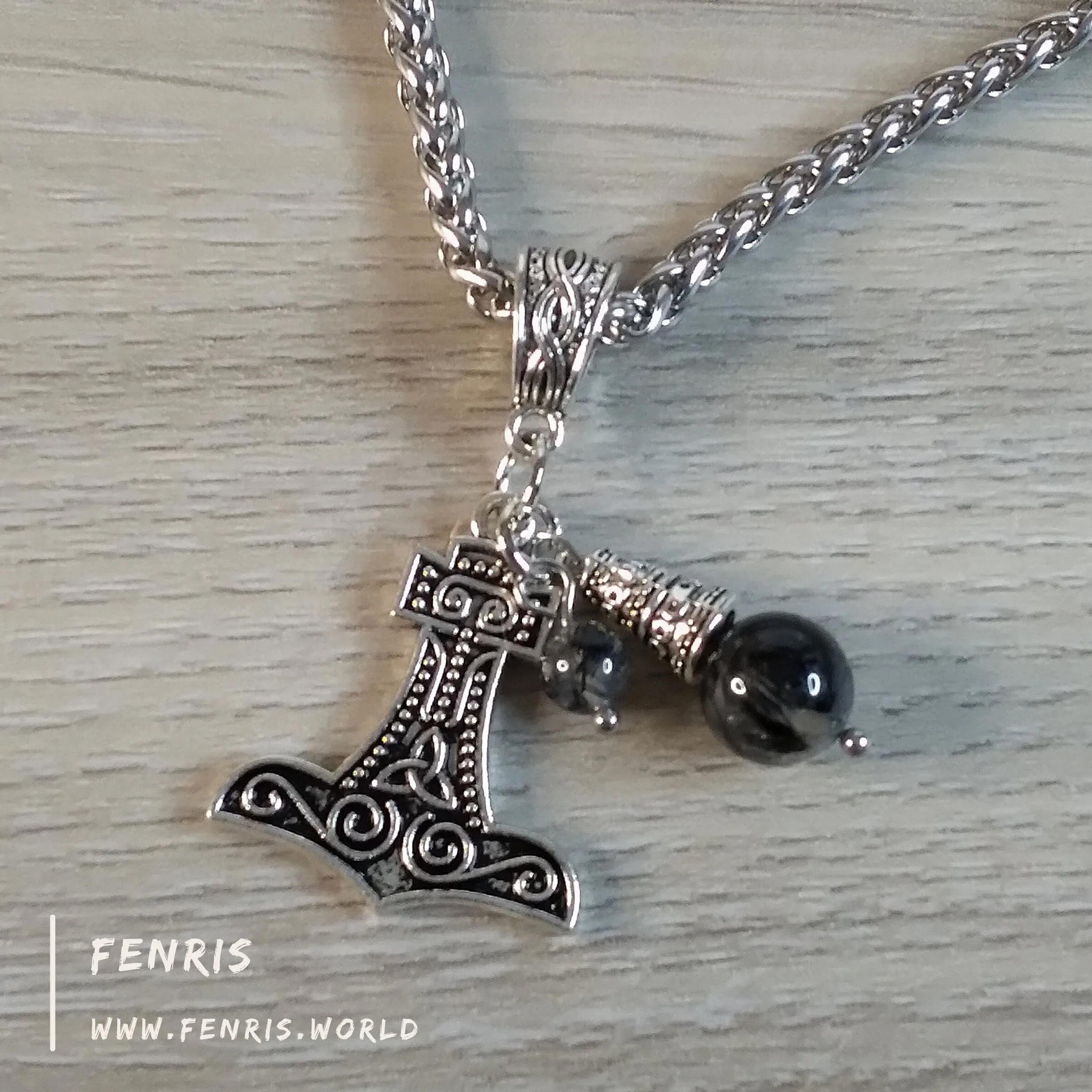 Thor's Hammer Necklace Silver Tourmalinated Quartz Hand Made | Fenris MTM