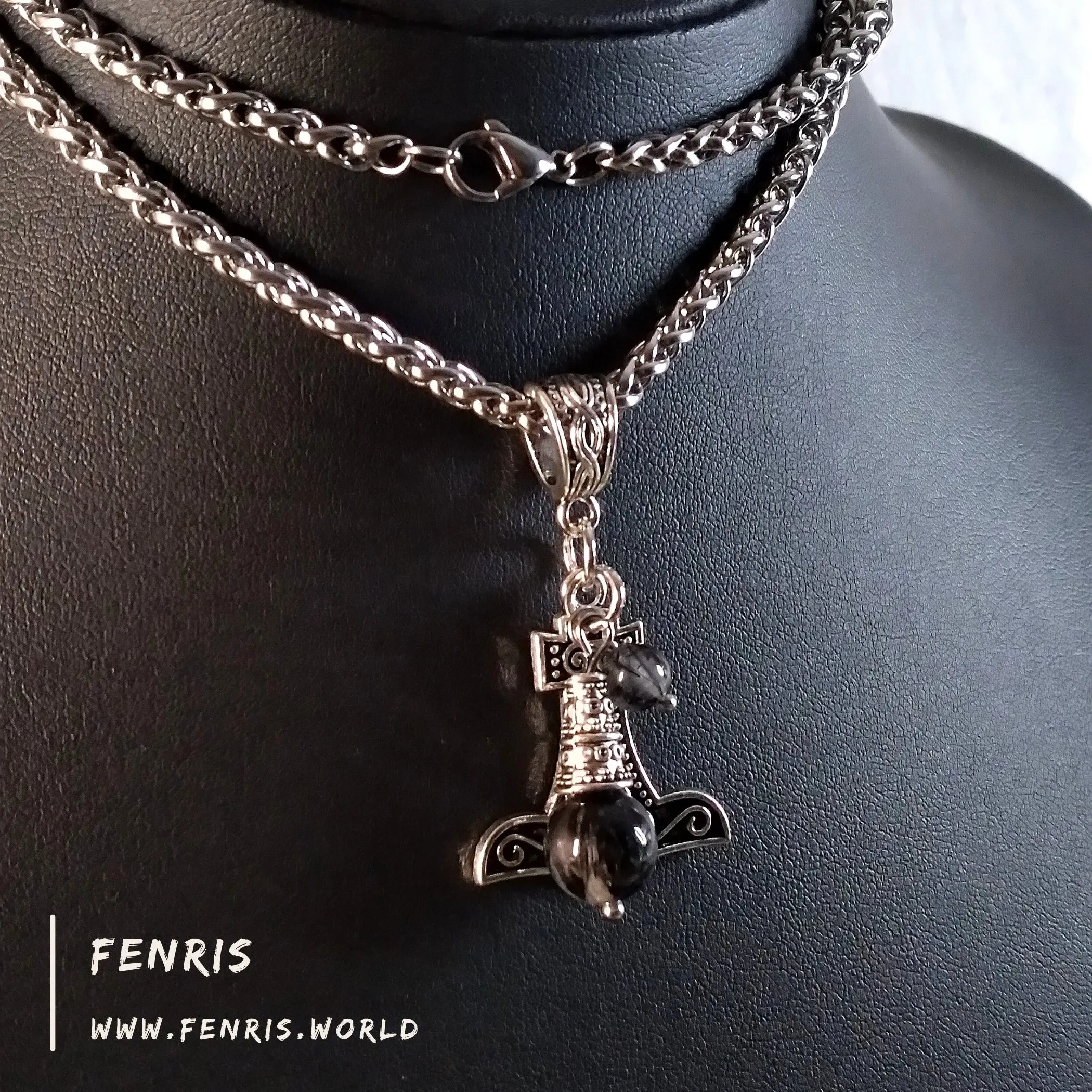 Thor's Hammer Necklace Silver Tourmalinated Quartz Hand Made | Fenris MTM