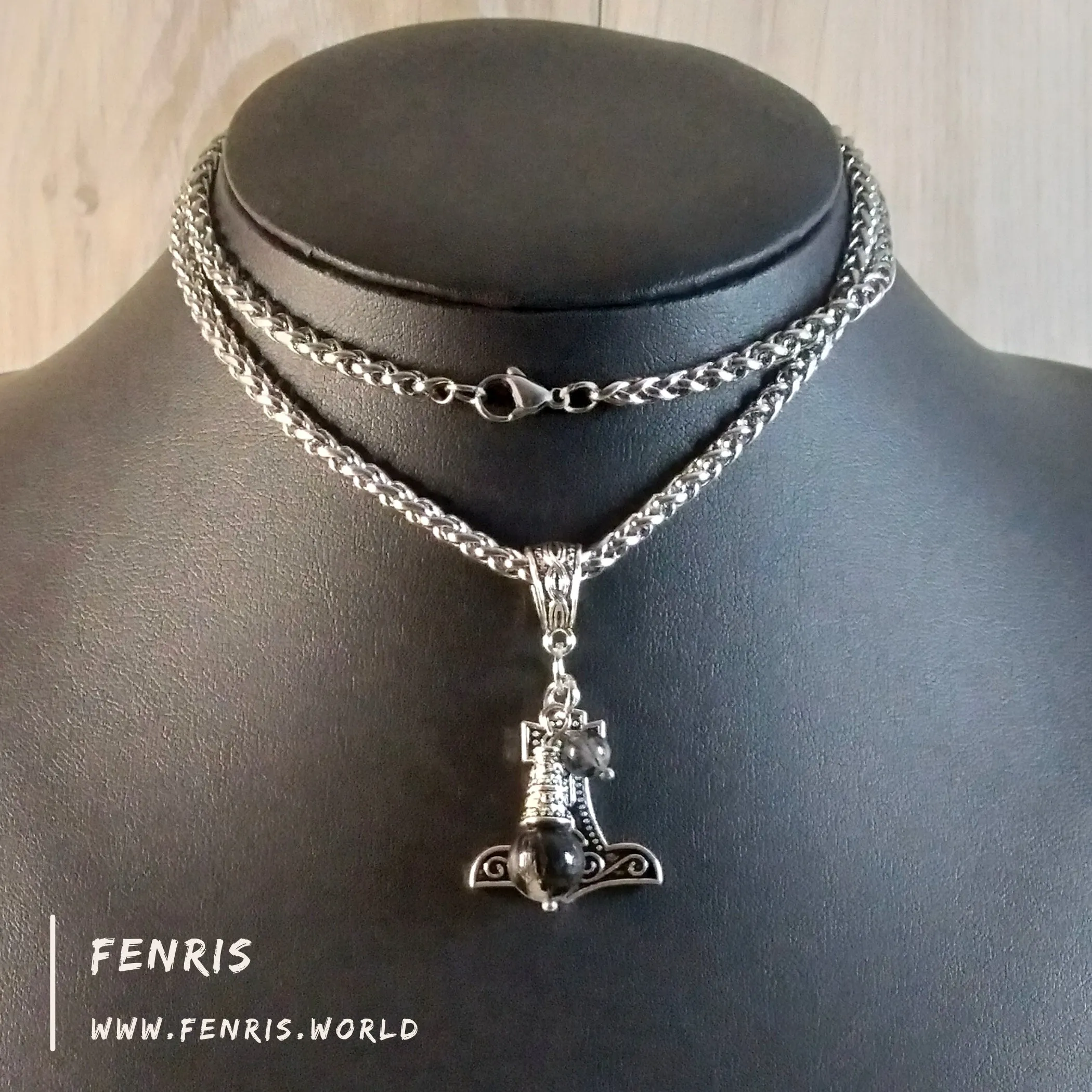 Thor's Hammer Necklace Silver Tourmalinated Quartz Hand Made | Fenris MTM