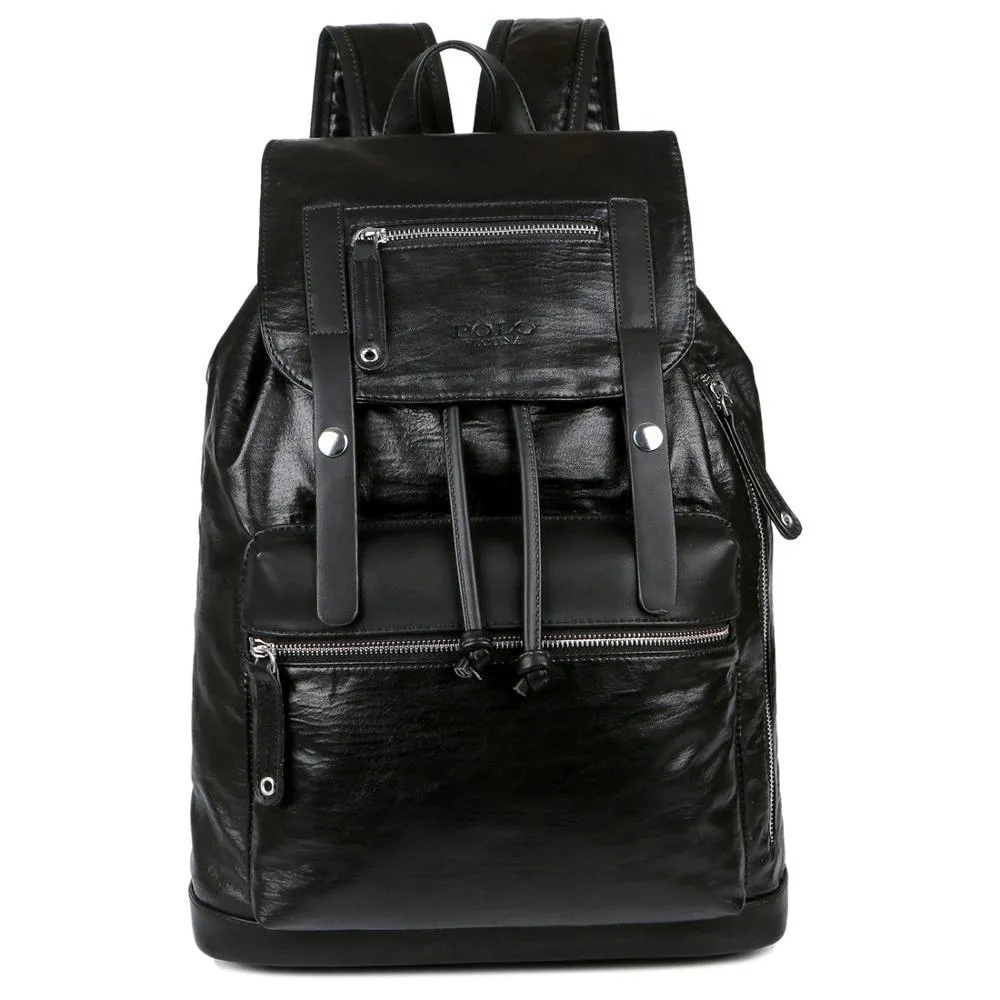 Two Color Accent Drawstring Leather Backpack