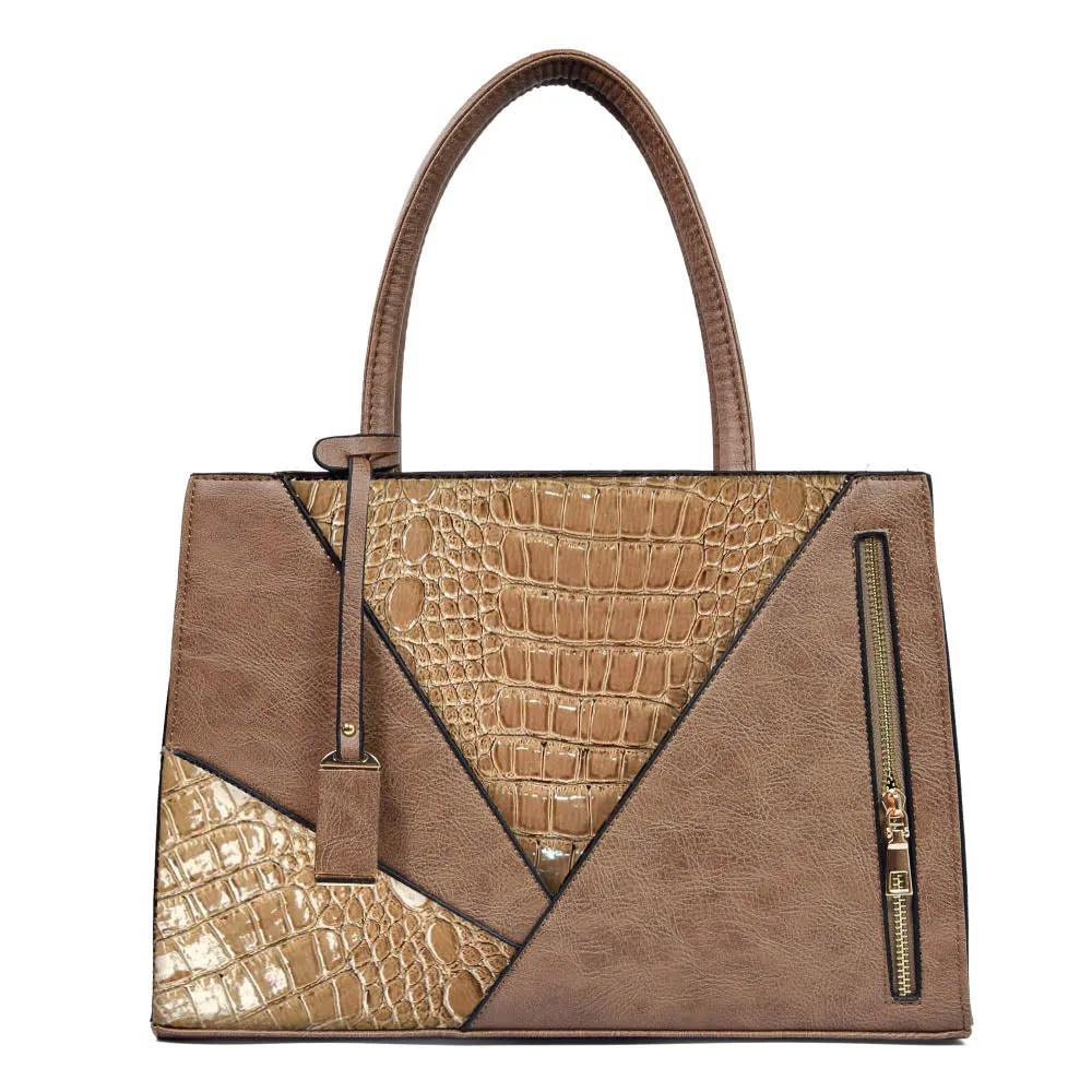 Two Color Accent Luxury Serpentine Leather Tote Bag