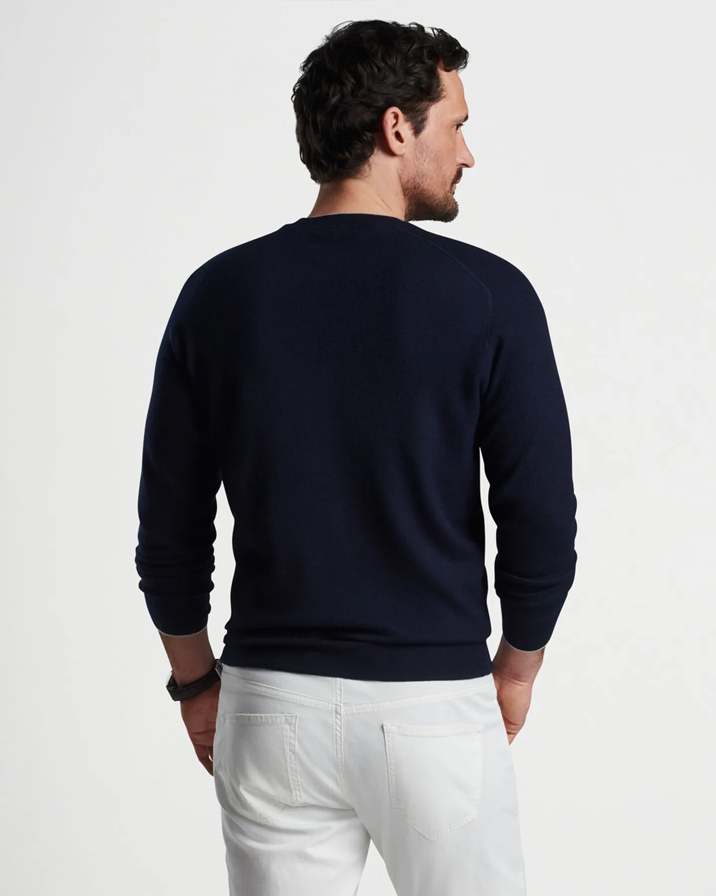 VOYAGER CASHMERE-SILK SADDLE SHOULDER CREW NECK SWEATER - NAVY