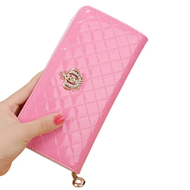 Women Long Wallet Crown Purse Bag With Coin Bags Plum Flower Clutch Wallets Phone Handbag LBY2017