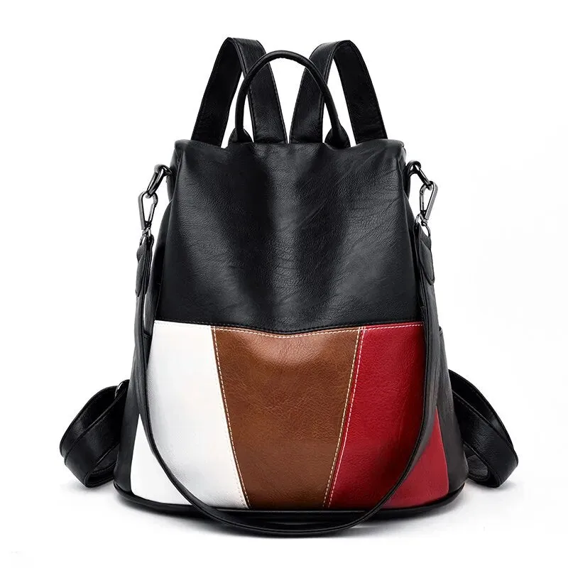 Women's Fashion Zipper PU Leather Backpack School Bag