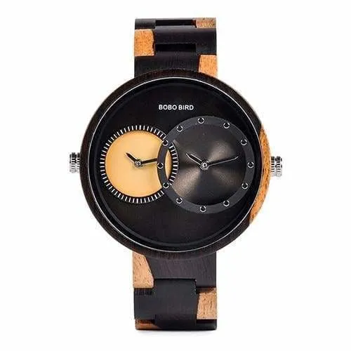 Wooden Watch Quartz 2 Time Zone For Men and Women