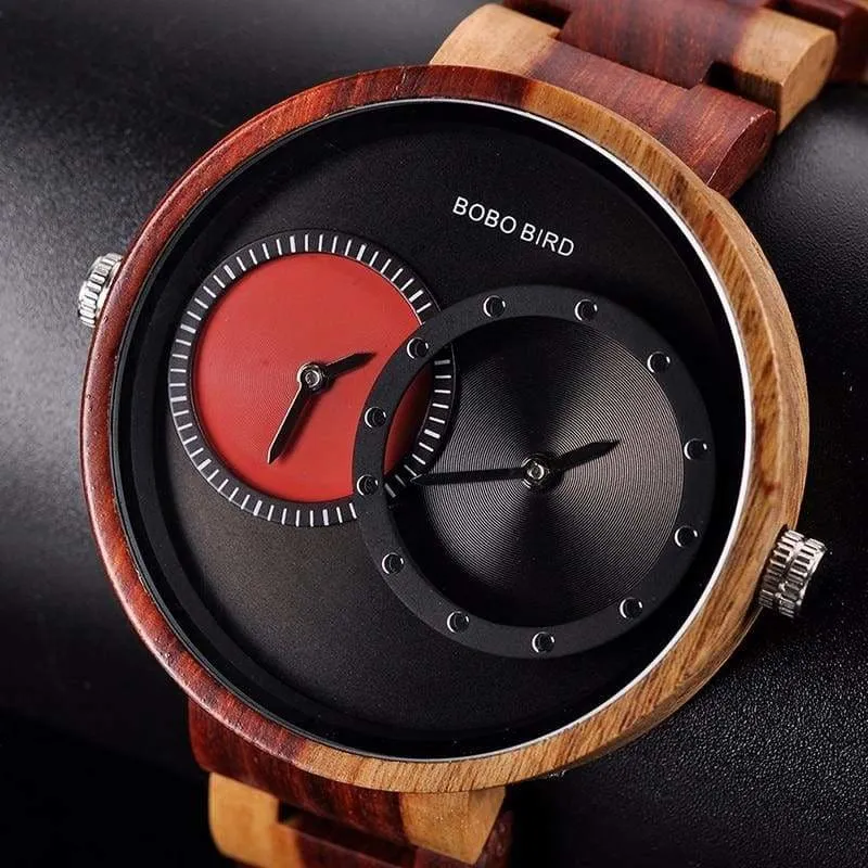 Wooden Watch Quartz 2 Time Zone For Men and Women