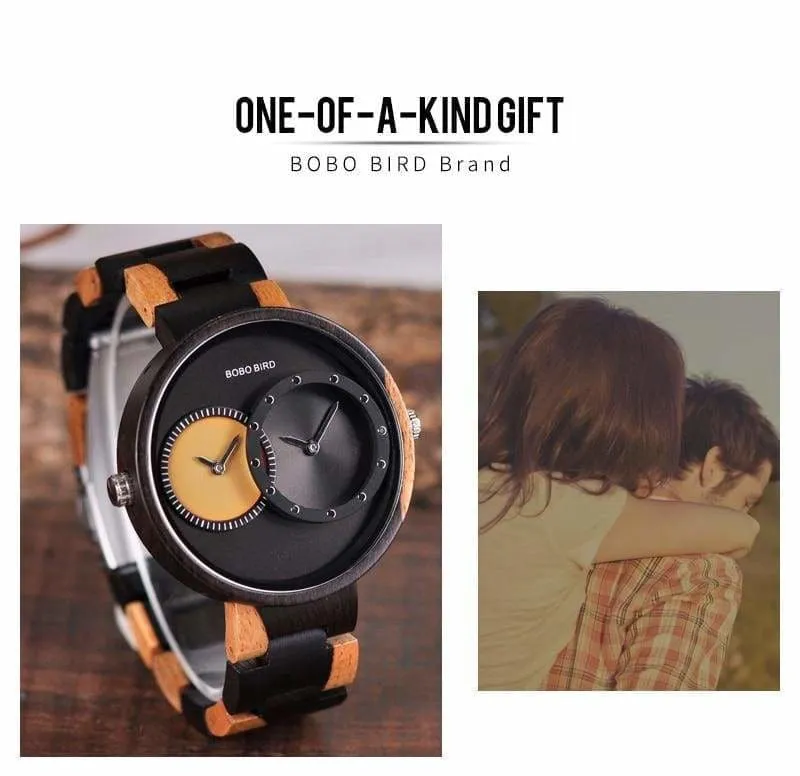 Wooden Watch Quartz 2 Time Zone For Men and Women