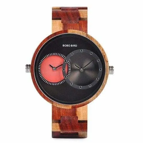 Wooden Watch Quartz 2 Time Zone For Men and Women