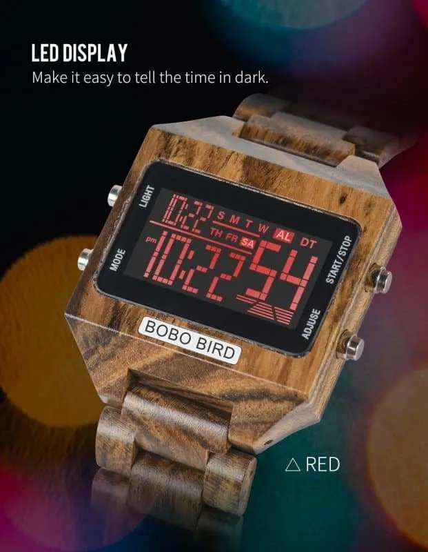 Wooden Watch with LED Digital For Men and Women