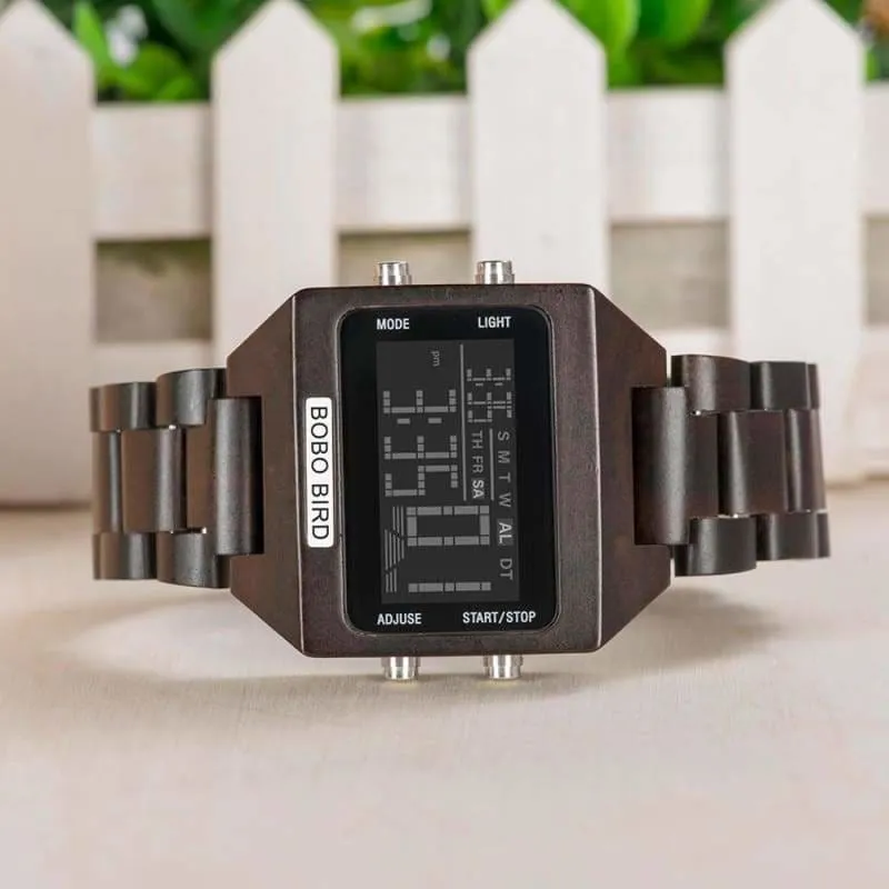 Wooden Watch with LED Digital For Men and Women