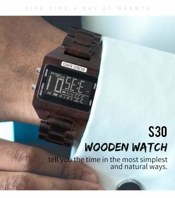 Wooden Watch with LED Digital For Men and Women