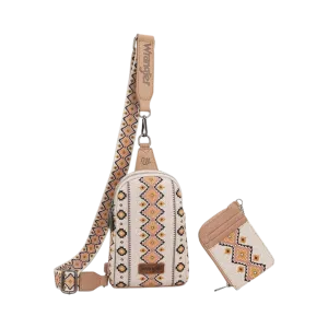 Wrangler Women's Aztec Print Crossbody Sling Chest Bag With Zip Card Holder Set